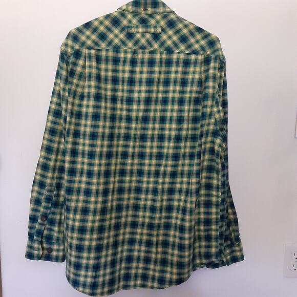 Duluth Trading Co Mens L Blue Yellow Plaid Shirt Long Sleeve Button Down Pockets - Picture 6 of 8